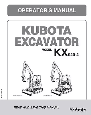 Buy Operator Manual RD158-81253, TRACK EXCAVATOR HOE Kubota KX040-4  • 9.87$