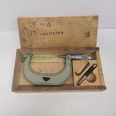 Buy Vintage 3 -4  Micrometer W/ Wood Slide Case, Machining, Metalworking • 29.95$