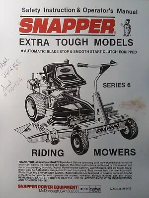 Buy Snapper Rear Engine Riding Lawn Mower Tractor Owners Manual HI VAC Series 6 • 45.99$