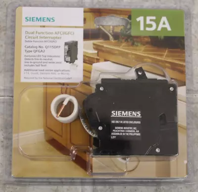 Buy NEW Circuit Breaker Siemens Q115DF Q115DFP 15 Amp 1 Pole Dual AFCI/GFCI • 44.99$