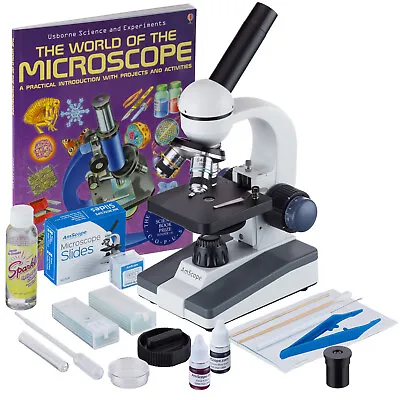Buy AmScope 40X-1000X Portable Student Compound LED Microscope Kit + Slides + Book • 154.99$