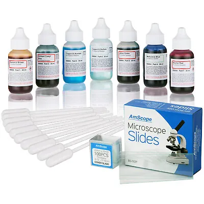 Buy AmScope Vital Stain Kit For Living Cells– Microscope Stains, Pipettes, 50 Slides • 47.99$