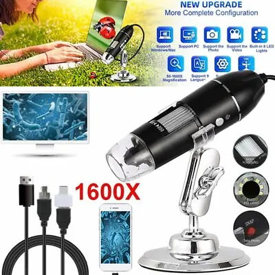 Buy 8 Led 1600X 10MP USB Digital Microscope Endoscope Magnifier Camera With Stand • 32.29$
