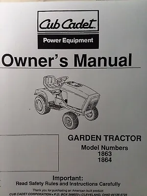 Buy Cub Cadet Corp CCC MTD 1863 1864 Garden Lawn Tractor Owners Manual 18 H.p Kohler • 67.99$