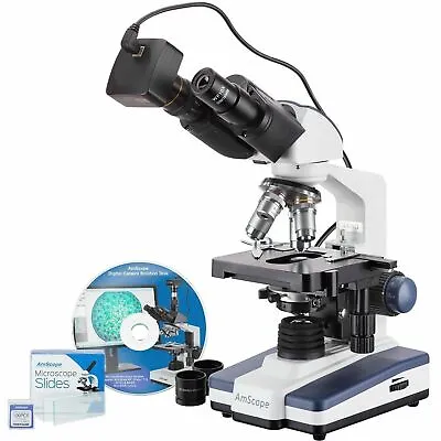 Buy AmScope 40X-2500X LED Binocular Compound Microscope +5MP Camera +50 Blank Slides • 465.99$