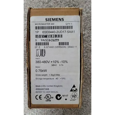 Buy New Siemens 6SE6440-2UD17-5AA1 6SE6 440-2UD17-5AA1 MICROMASTER440 Without Filter • 343.50$