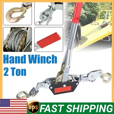 Buy 2Ton Manual Hand Winch Puller Power Hoist Tool 2 Hooks 4x4 UTE Car Truck Trailer • 26.99$