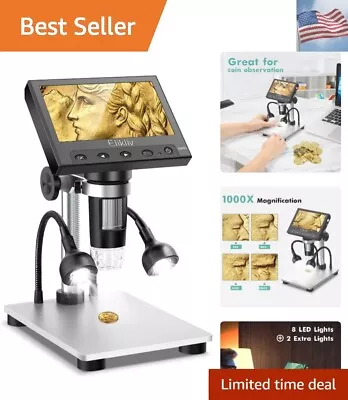 Buy 1000X LCD Digital Coin Microscope For Error Coins With Screen 720P USB Micros... • 69.99$
