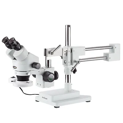 Buy AmScope 7X-45X Binocular Stereo Microscope On Boom Stand + Ring Light Multi-Use • 504.99$