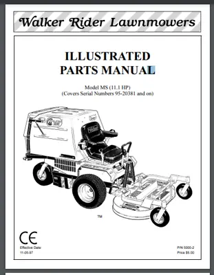 Buy Walker Mower 1997  MS PARTS MANUAL 11 HP 95-20381 AND UP 48 Pages Comb Bound • 24.99$