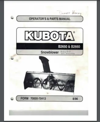 Buy Kubota B2650 B2660 Snow Blower Thrower Attachment 50 Page Manual Year 1996 • 19.95$