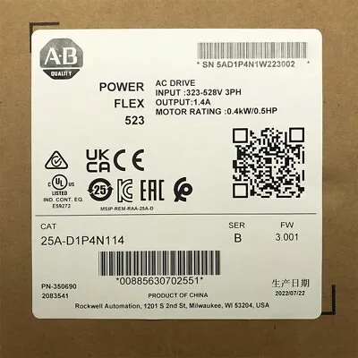 Buy New Allen Bradley 25A-D1P4N114 PowerFlex AC Drive 0.4kW • 305$