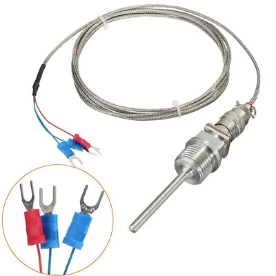 Buy RTD PT100 Temperature Sensor Stainless Steel Probe 3 Wires 2M Cable -50~500°C • 16.19$