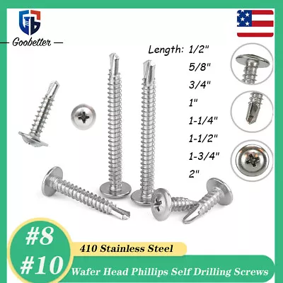 Buy #8 #10 Phillips Wafer Truss Head Self Tapping/Drilling Screw 410 Stainless Steel • 4.58$
