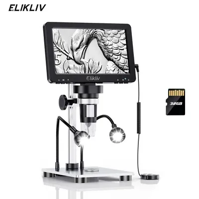 Buy Elikliv Digital Coin Microscope 1200X 7  LCD 1080p Camera Remote Control 32GB • 89.99$