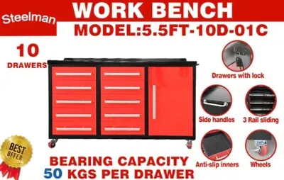 Buy 5.5' Metal Storage Cabinet With Workbench Mobile Rolling Free Shipping • 1,700$