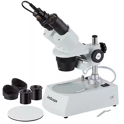 Buy AmScope 10X-20X-30X-60X Stereo Microscope With Two Lights + 1.3MP USB Camera • 227.99$