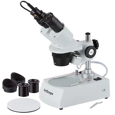Buy AmScope 10X-20X-30X-60X Stereo Microscope With Two Lights + 1.0MP USB Camera • 259.99$