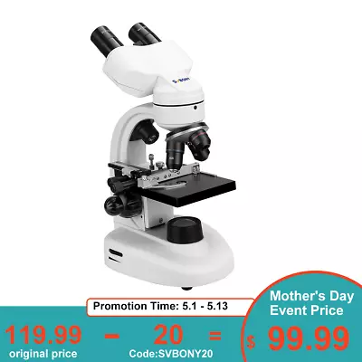 Buy SVBONY SV605 40X-1600X Binocular Biological Microscope With Moving Platform LED • 119.99$
