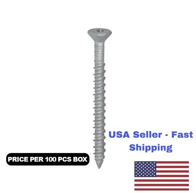 Buy 100 Pcs Flat Head Phillips Concrete Tapping Screw Grey Finish (USA STOCK) • 15.99$