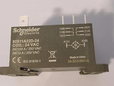 Buy Schneider Electric 92S11A22D-24 Power Relay, DPDT, 24 VAC, 30 A  DIN Rail • 13.99$