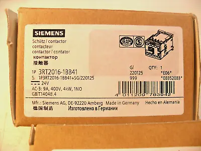 Buy Siemens - Contactor - 3RT2016-1BB41 - 9A - 400V - 4kW New In Factory Box • 21$