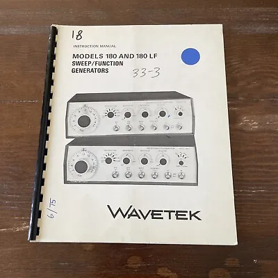 Buy Wavetek Models 180 & 180 LF Sweep/Function Generators Instruction Manual 6/75 • 14.92$