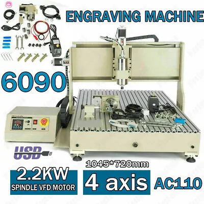 Buy 2.2KW USB 4Axis CNC 6090Z Engraving Machine 4 Rotating Axis Milling Ball Screw G • 2,499$