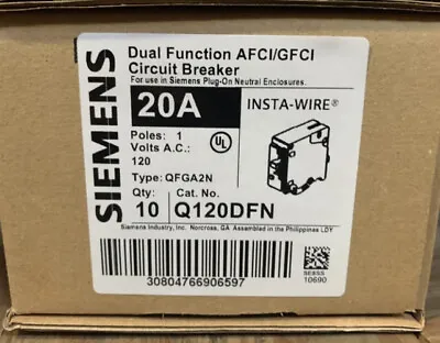 Buy 🔥10 Pcs Siemens Q120dfn 20a Dual Afci/gfci Plug On Neutral Breaker Brand New🔥 • 489$