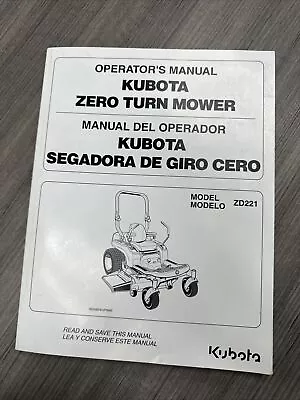 Buy Kubota Zero Turn Mower Manual For Zd221, English & Spanish Translation • 20$
