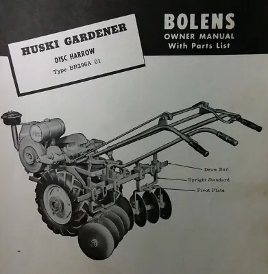 Buy Bolens Huski Gardener Tractor Disc & Spike Harrow Impl Owner & Parts (2 Manual S • 39.94$