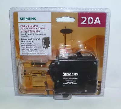 Buy Siemens 20A Dual Function CAFCI/GFCI Plug-On Neutral Circuit Breaker Q120DFNP • 41$