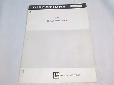 Buy Leeds & Northrup 324190 DC Null Detector Kit Directions Manual 177598 Issue 2 • 12.99$