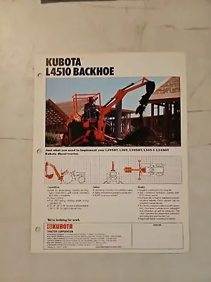 Buy Vintage 1980 Kubota L4510 Backhoe Sales Brochure Spec Sheet  • 9.95$