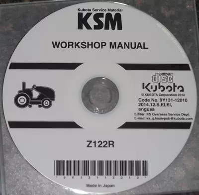 Buy Kubota Z122r Zero Turn Mower Service Shop Repair Workshop Manual Cd/dvd • 49.99$