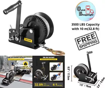 Buy Hand Winch 1 Ton Capacity Portable Worm Gear Crank Trucks Towing Mount Trailers • 56.99$