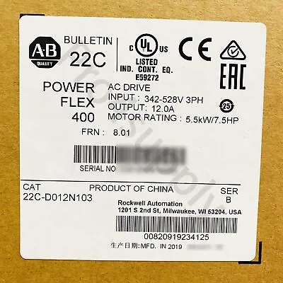 Buy 22C-D012N103 Allen-Bradley PowerFlex 400 5.5 KW 7.5 HP AC Drive • 989.60$