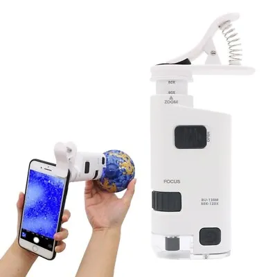 Buy 80-120X LED Portable Microscope With Smartphone Clip Mini Handheld Magnifier • 10$
