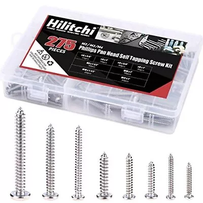 Buy 275Pcs Stainless Steel Phillips Round Pan Head Self Tapping Screw Assortment Kit • 20.28$