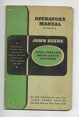 Buy John Deere Steel Portable Grain And Hay Elevator Operator's Manual OM-C4-7-46 • 8$