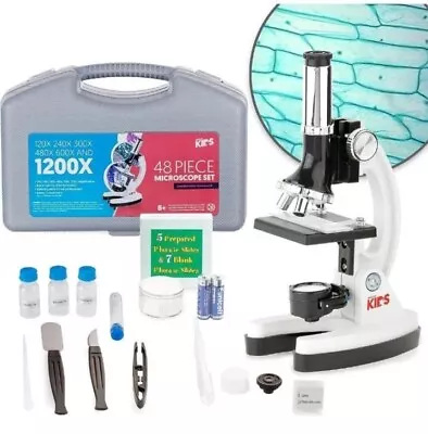 Buy AMSCOPE 48pc Starter 120x-1200x Compound Microscope Science Kit For Kids (White) • 36.98$