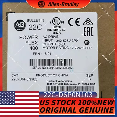 Buy New Allen Bradley 22C-D6P0N103 PowerFlex 400- 2.2 KW (3 HP) AC Drive • 539$