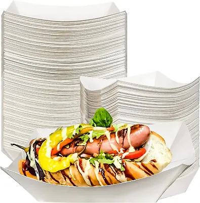 Buy 100 Pack 3Lb Kraft Paper Food Trays, Waterproof Heavy-Duty Paper Food Boats Disp • 26.64$