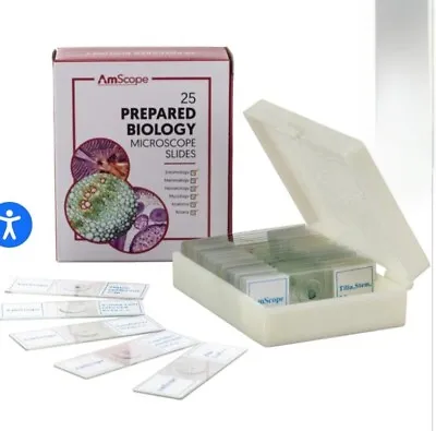 Buy AmScope 25 Prepared Biology Microscope Slides NEW Open Box Etymology Hematology • 15.55$