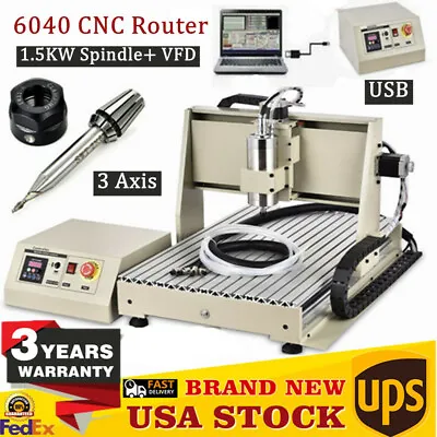 Buy  1.5KW VFD 3 Axis Engraver USB 6040 CNC Router Drill Engraving Machine • 995.46$