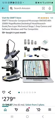 Buy SWIFT SW380T 40X-2500X Magnification Trinocular Compound Microscop • 130$