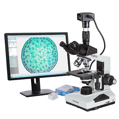Buy AmScope T490B 40X-2000X Lab Trinocular Microscope With 3MP Camera + Slides • 553.99$