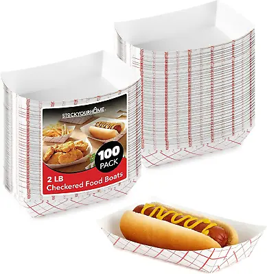 Buy Paper Food Boats (100 Pack) Disposable Red And White Checkered Paper Food Trays • 14.09$