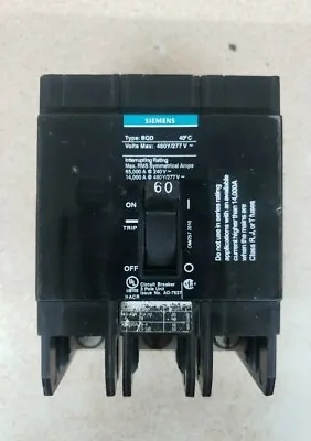 Buy Siemens  BQD360  60 Amp 480V 3 Pole Bolt On Circuit Breaker Type BQD • 179.99$