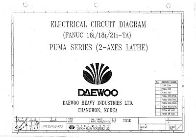 Buy Daewoo Puma 200/230/250/300/350/400 Lathe Electrical Circuit & Ladder Diagram • 250$